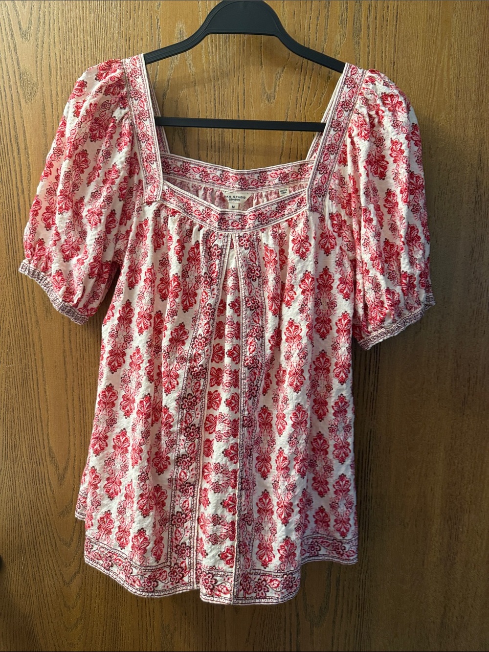 Max Studio White Blouse with Red Floral Print